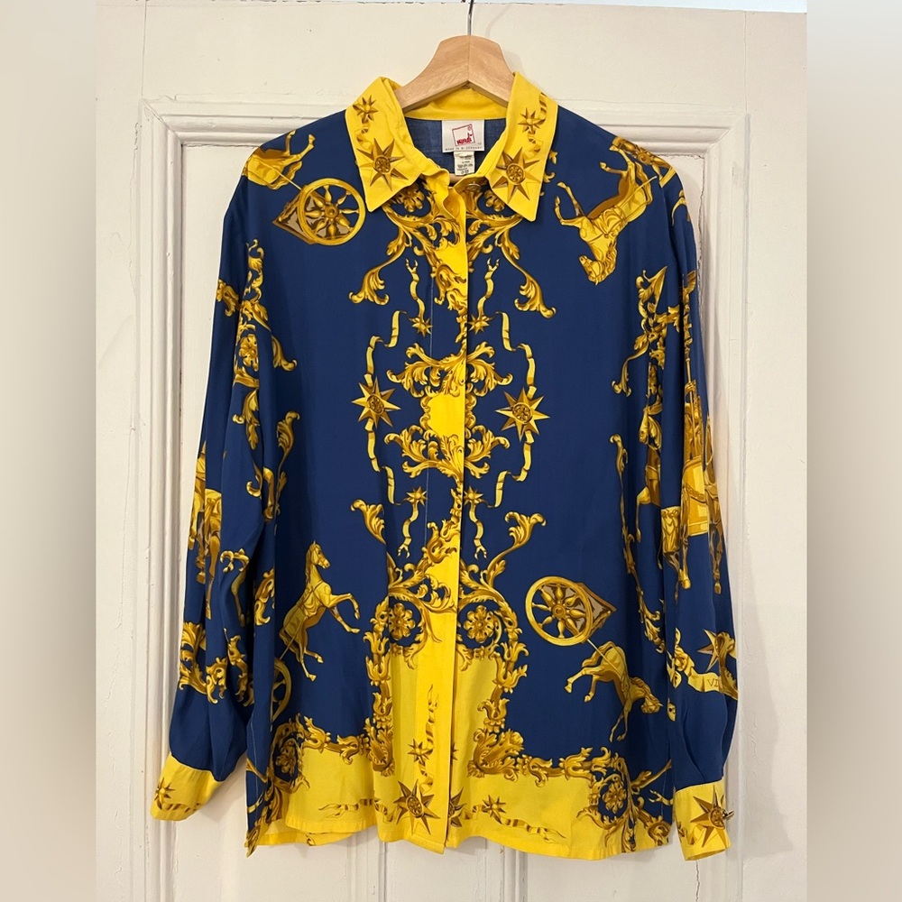 Vintage Blue and Yellow Versace Style Shirt